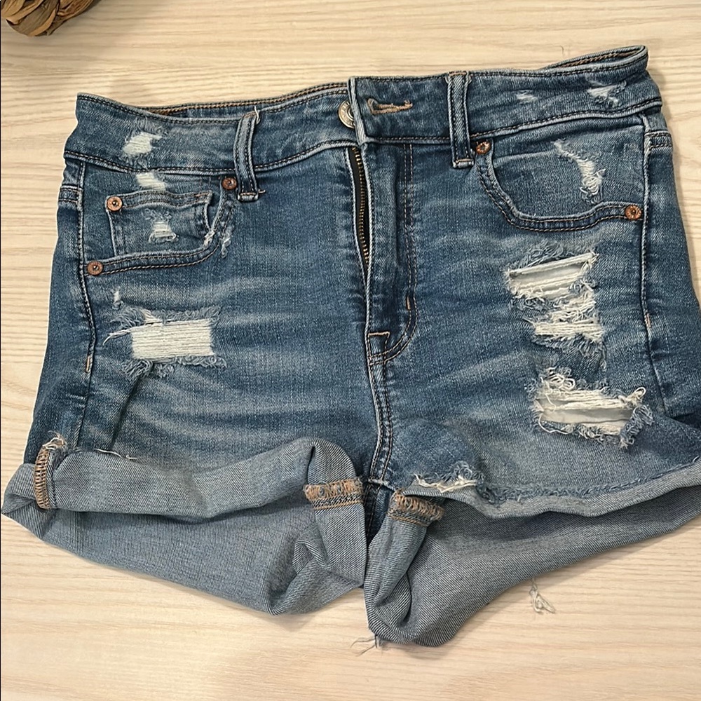 American Eagle Outfitters Blue Jean Shorts Distressed High-Waisted Shorties